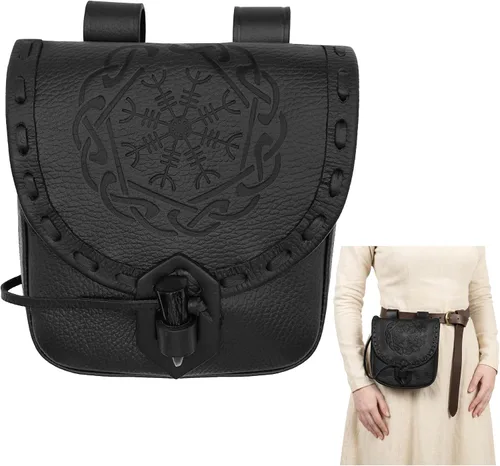 Vista 13 de Mythrojan - Bolso de Cintura de Cuero Vikingo - Accesorios para Vestimenta Medieval y Renacentista - Bolso de Cintura LARP - Bolso de Monedas