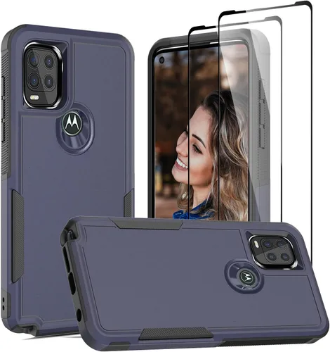 Vista 90 de Jeylly para Moto G Stylus 5G 2021 Funda con [2 Pack] Protector de Pantalla de Vidrio Templado, Protección Grado Militar Anti-Arañazos, Funda A