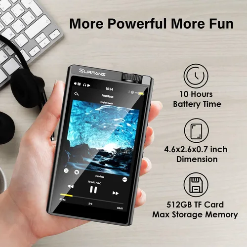Vista 7 de Surfans Reproductor Mp3 de alta fidelidad con Bluetooth: F35 DSD Reproductor de música sin pérdida - 4.0 pulgadas Reproductor de audio digital