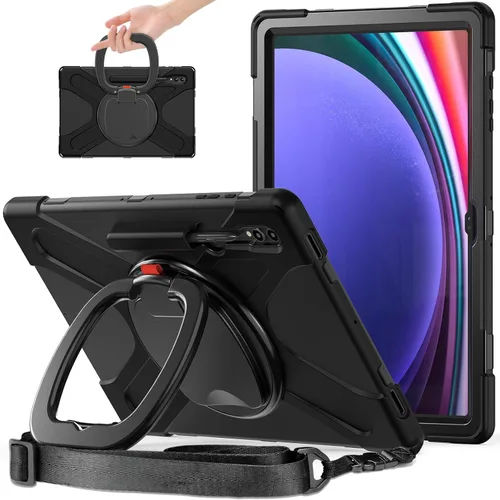 Vista 22 de Funda de rotación 360 para Galaxy S8 Ultra de 14.6 pulgadas, funda resistente con anillo giratorio, correa de transporte para hombro, correa de Negro