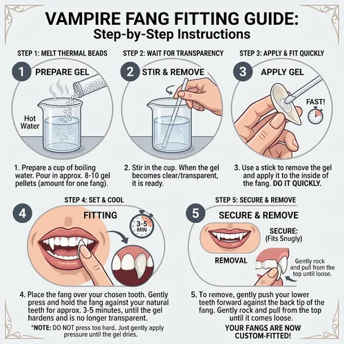 Vista 6 de Zhanmai 12 pares de disfraz de dientes de vampiro, 4 tamaños, colmillos falsos con 2 pellets de dientes para accesorios de cosplay, accesorios