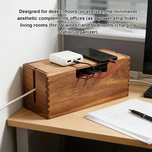Vista 4 de Yosoo Health Gear Wood Cable Management Box, Premium Wooden Cord Hider Organizer for Power Strip and TV Wires, with Simple Design for Desk Floor