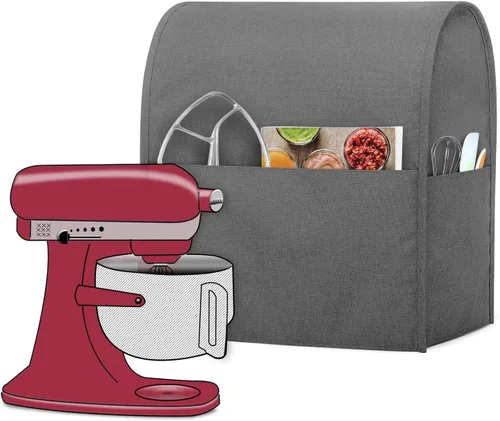 Vista 12 de Funda protectora Luxja compatible con batidora de pie de 4.5 y 5 cuartos de galón, funda de tela con bolsillos para batidora de pie y accesorios
