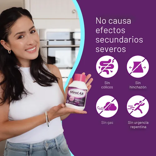 Vista 2 de MiraLAX Polvo laxante, alivio suave del estreñimiento para adultos, suavizante de heces con PEG 3350, laxante no estimulante, sin efectos