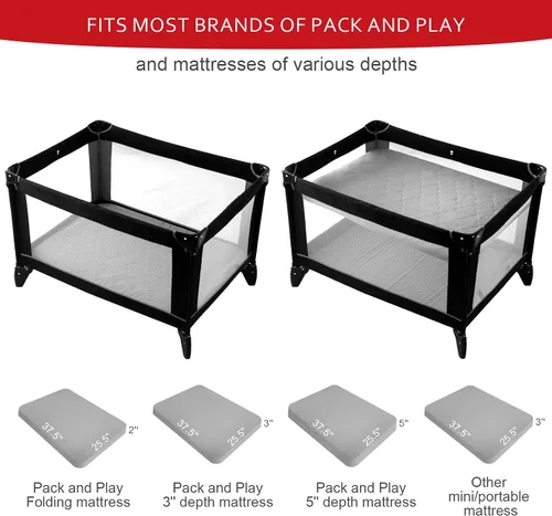 Vista 3 de Protector de colchón impermeable Pack and Play (solo funda) 39 x 27 pulgadas, compatible con Graco Pack and Play & Dream On Me & Pamo Babe, tela