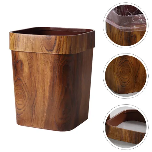 Vista 9 de Holibanna Basurero rectangular de 3.7 galones, papelera rústica para reciclaje, cesta de almacenamiento para oficina, baños, cocinas