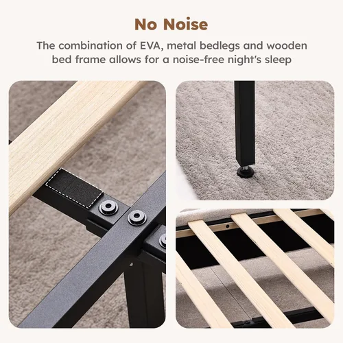Vista 7 de Marco de Cama Cloud Tamaño Full, Marco de Cama Tapizado Boucle con Cabecera Ajustable, Patas de Madera Sólida, Diseño de Esquinas Redondeadas