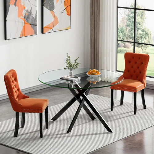 Vista 58 de Juego de mesa de comedor de cristal plateado moderno de 47 pulgadas para 2, juego de mesa de comedor de cocina redonda de 3 piezas con patas