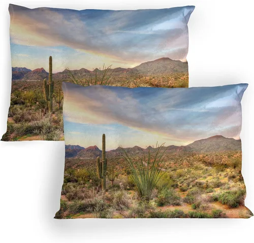 Vista 25 de Lunarable Nature Pillow Sham Set of 2, Sunset in a Winter Park Russia Sun Rays Through Trees Pathway to Forest, Quality Microfiber Bedding Item for