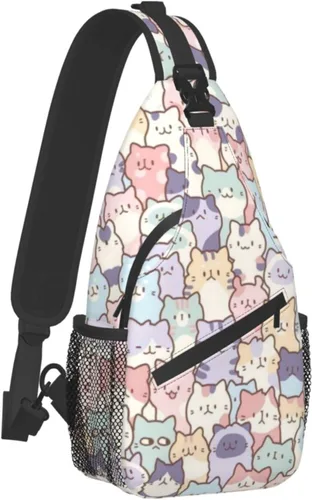 Vista 2 de Divertida mochila con diseño de gato, para el pecho de gato, bolsa cruzada de hombro para hombres, mujeres, niños y niñas