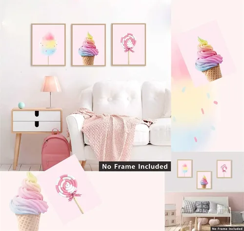 Vista 2 de Póster de arte de pared de caramelo, impresiones artísticas de helado, decoración de lienzo para habitación de niña Unframed Artwork, 8x10 Inch