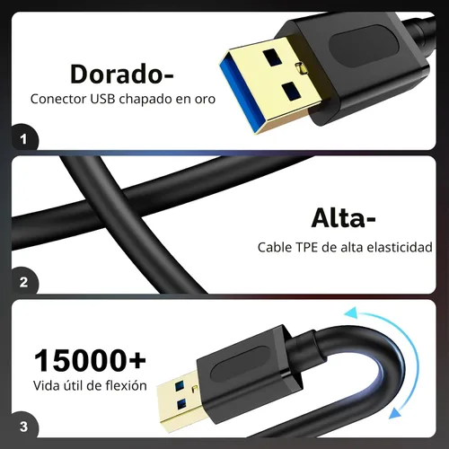 Vista 2 de Cable USB 3.0 Macho a Macho 1 pie, Cable USB a USB con Conector Chapado en Oro para Carcasas de Disco Duro, Reproductor de DVD, Enfriador de Laptop