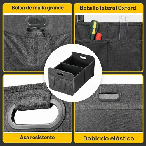Vista 2 de YSSOA Organizador de maletero para coche/SUV/camión, caja de almacenamiento automotriz plegable de 2 compartimentos, poliéster Oxford 600D Negro
