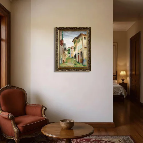 Vista 7 de Vintage Framed Italian Village Street Scene Wall Art Canvas Print Oil Paintings Reproduction World Classics Rustic Elegant Poster Painting Pictures