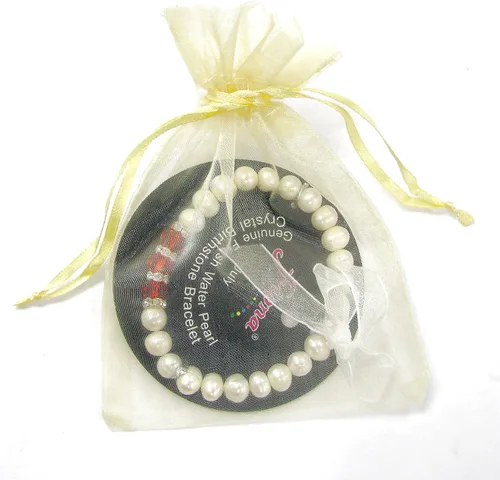Vista 2 de Linpeng Elegante pulsera de piedra natal de perlas cultivadas de agua dulce para mujer, color rojo, 7 5 pulgadas de EE. UU