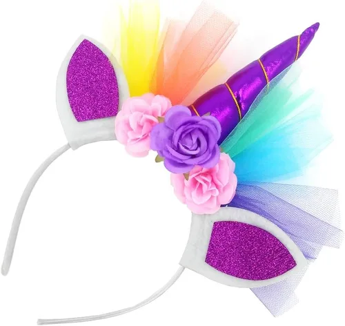 Vista 3 de LYLKD Faldas de tutú arcoíris en capas para niñas pequeñas con diadema de cuerno de unicornio, Arcoiris (Rainbow)