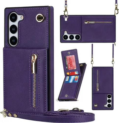 Vista 11 de Funda para teléfono Samsung Galaxy S9 con correa cruzada, tarjetero de cuero, con cordón, ranuras de crédito, cierre magnético, accesorios para Negro
