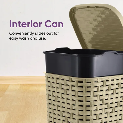 Vista 3 de Superior Performance Inc 3.1 Gal. Papelera de estilo ratán compacta (Beige y marrón)