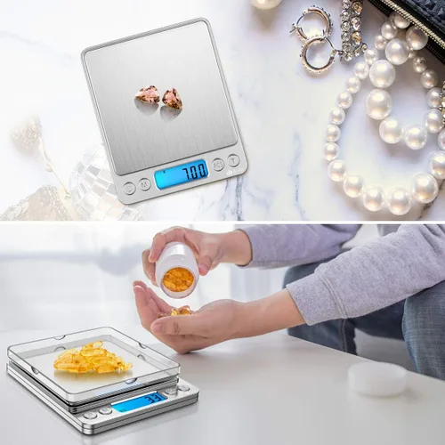 Vista 6 de AMIR - Báscula digital de cocina, báscula de joyería de bolsillo de 17.64 oz/0.00 oz, peso de calibración de 3.53 onzas, báscula de alimentos