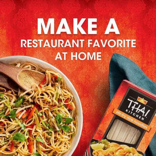 Vista 14 de Thai Kitchen Fideos de arroz salteados, sin gluten, sin OMG, dos ingredientes, cocción rápida, para Pad Thai y otros platos salteados, 14 onzas
