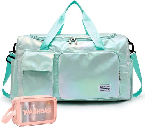 Vista 9 de Bolsa de Gimnasio Pequeña para Mujer, Bolsa de Lona de Viaje, Bolsa de Fin de Semana con Compartimento para Zapatos