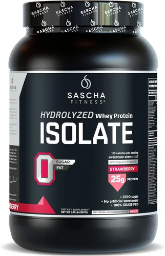 Vista 9 de Sascha Fitness Proteína hidrolizada de suero aislada, 100% alimentada con pasto (2.11 libras) (Sabor caramelo)
