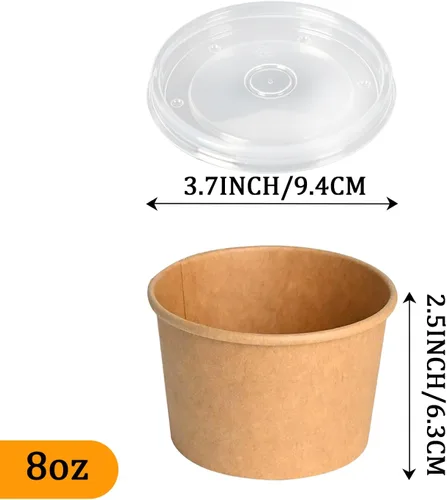 Vista 2 de Tazones de sopa de papel desechables con tapas, 8 onzas, paquete de 75