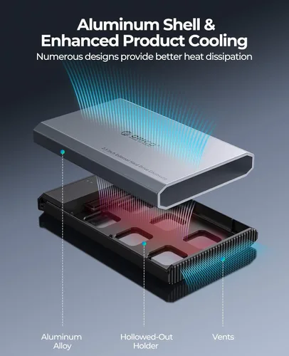 Vista 2 de ORICO Carcasa de Disco Duro USB C de Aluminio para SSD/HDD SATA de 2.5 Pulgadas, Cable USB 3.2 GEN 2 USB C a USB A/C 2 en 1, Soporta macOS Windows
