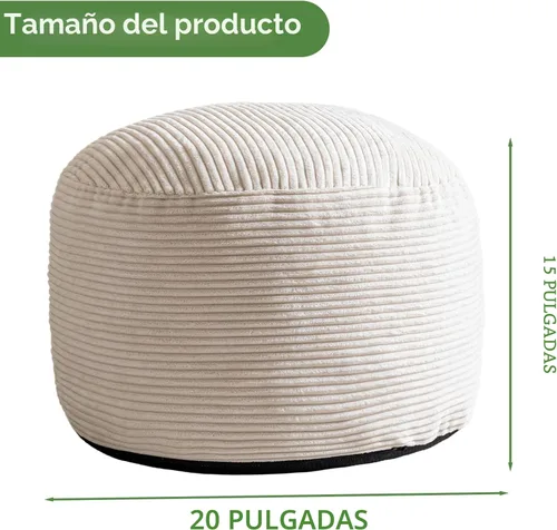 Vista 2 de HIGOGOGO Puf Otomán Redondo Relleno, Pufs de Pana con Relleno de Trozos de Espuma, Puf Peludo y Esponjoso Reposapiés Otomán de Almacenamiento, 20 X