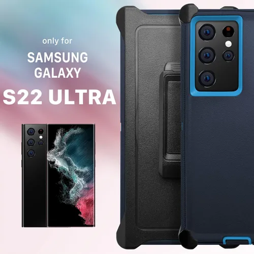Vista 2 de Funda para Samsung Galaxy S22 Ultra 5G, azul almirante con clip para cinturón, grado militar, resistente al agua, a prueba de golpes, a prueba