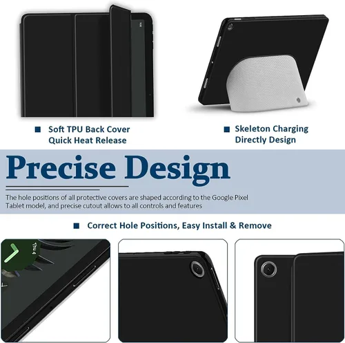 Vista 3 de Miimall Compatible con Google Pixel Tablet Case 2023, cubierta trasera ultrafina y delgada con triple soporte, de piel suave, TPU suave, a prueba