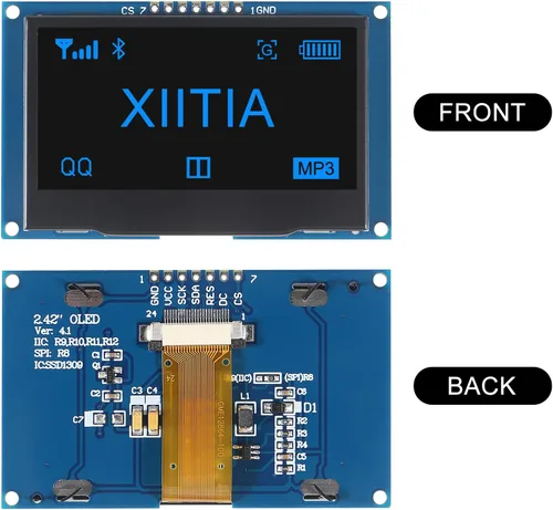 Vista 2 de 2 unids 2.42 pulgadas 128x64 OLED LCD módulo SSD1309 7 Pin SPI/IIC I2C interfaz serie para Arduino UNO R3 (luz azul)