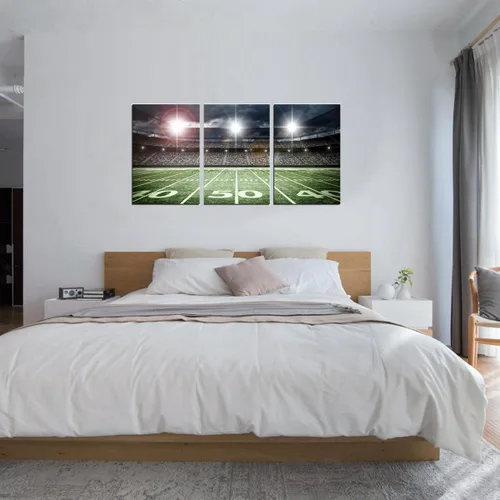 Vista 8 de TAOMI Lienzo decorativo para pared de rugby Field Match Sport Spot Light para habitación de los niños, dormitorio, 3 piezas, arte moderno, fútbol