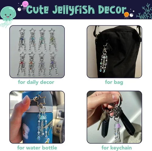 Vista 3 de Llavero de medusa, lindo llavero Y2K para mujeres y niñas, bolsa de medusas, accesorios para bolso, decoración de gelatina de estrella