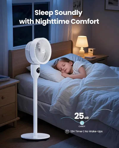Vista 8 de Candy - Ventilador de pie para dormitorio, ventilador de pedestal ajustable en 3 alturas con control remoto, ventilador de piso oscilante de 90°, 8