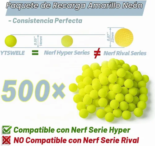 Vista 2 de Paquete de 500 rondas de recambio de munición para Nerf Hyper Blaster Series Stock Up Hyper Games (Bucket)