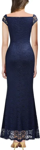 Vista 2 de MISSMAY Vestido largo de noche formal con cuello en V para mujer, estilo vintage, con volantes, encaje floral