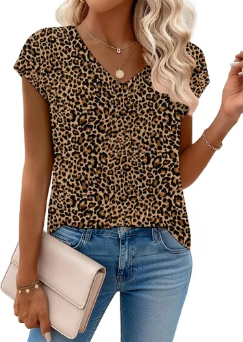 Vista 16 de Zeagoo Camisetas de manga corta con cuello en V para mujer, ropa de negocios, ropa de trabajo, ropa de moda