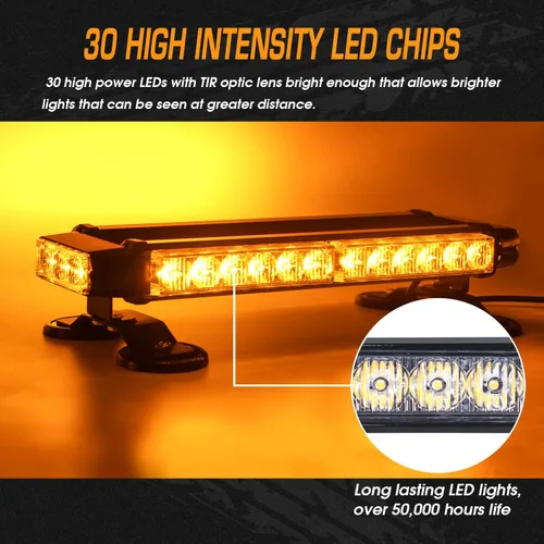Vista 2 de LINKITOM Barra de Luz Estroboscópica LED para Techo - Doble Cara Ámbar 30 LED de Emergencia Peligro Advertencia de Seguridad Baliza Intermitente