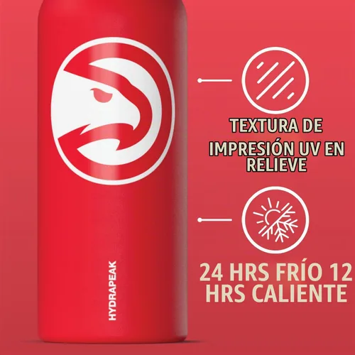 Vista 4 de Hydrapeak Botella de agua aislada de 32 onzas con licencia oficial de la NBA Atlanta Hawks Oasis con tapa y asa con botón de presión, botella