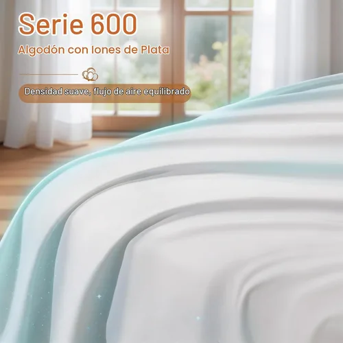 Vista 2 de SONORO KATE Juego de sábanas con infusión de plata, 100% algodón con tecnología de autolimpieza, 600 hilos, transpirables, hipoalergénicas, 3 veces