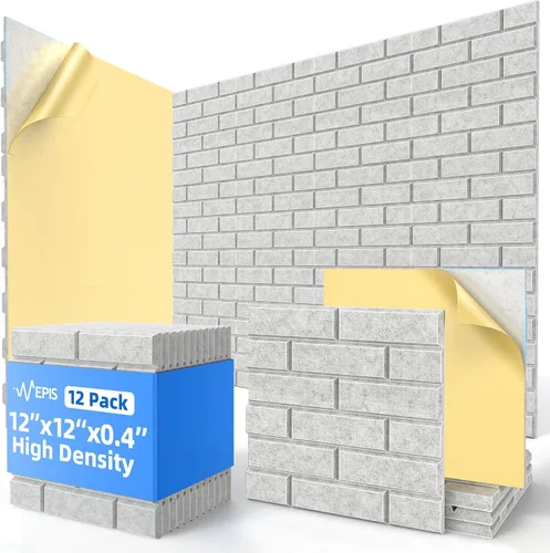Vista 18 de Paquete de 12 paneles acústicos con autoadhesivos, paneles de espuma de alta densidad a prueba de sonido de 12 x 12 x 0.4 pulgadas para paredes