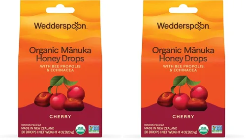 Vista 10 de Wedderspoon Gotas de miel de manuka orgánica, cereza, propóleo de abeja y equinácea, 20 unidades, USDA orgánico, miel genuina de Nueva Zelanda
