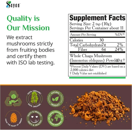 Vista 9 de Sayan Siberian Pure - Polvo de chaga grueso crudo de 4 onzas / 3.99 oz – Té súper antioxidante cosechado en bosque silvestre de primera calidad