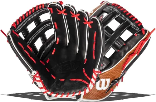Vista 11 de Wilson 2024 A2K SuperSkin Spin Control 12.75 pulgadas 8010 Guante de béisbol Rubio/Negro/Bronceado Saddle