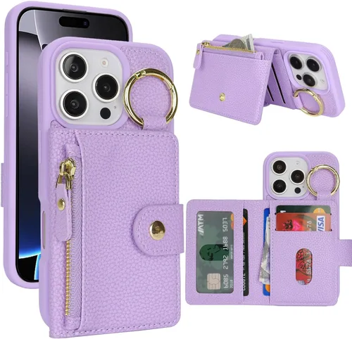 Vista 42 de Funda para iPhone 14 Plus con tarjetero, color negro Funda con cremallera y ranura para mujer y hombre