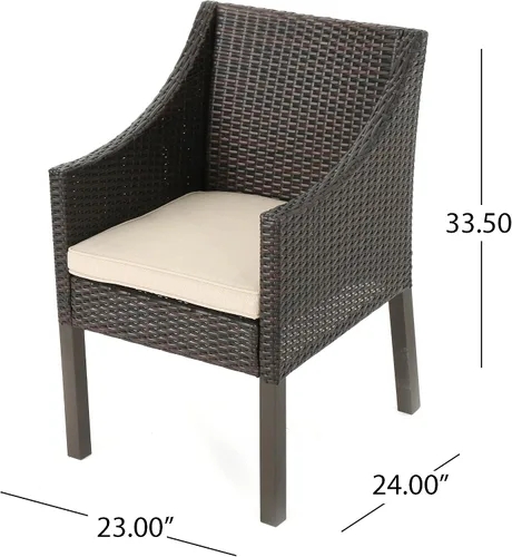 Vista 2 de Christopher Knight Home Antibes - Sillas de comedor de mimbre para exteriores con cojines resistentes al agua, juego de 2 piezas, multicolor y beige