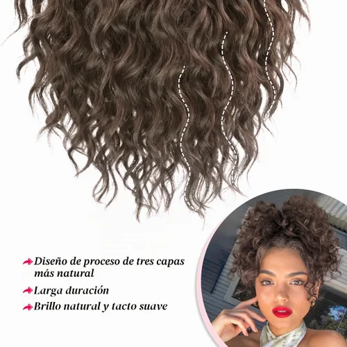 Vista 4 de Extension de cabello con moño desordenado, textura Yaki, con cabello suelto, ondulado y rizado, corto, con cordón de ajuste, extensiones de cola