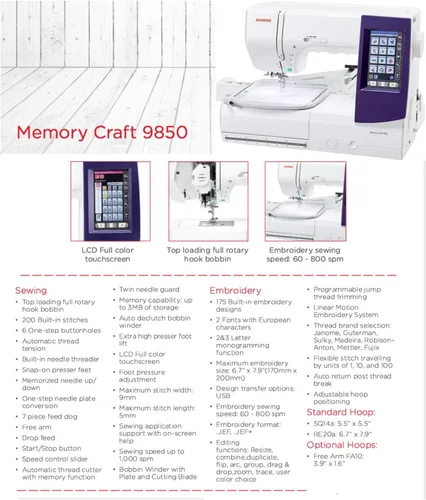 Vista 2 de Janome Horizon Memory Craft 9850 - Máquina de bordar y coser