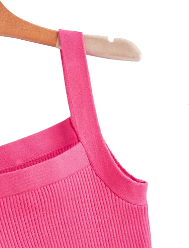 Vista 3 de Floerns Camiseta corta sin mangas de punto acanalado con cuello cuadrado para mujer